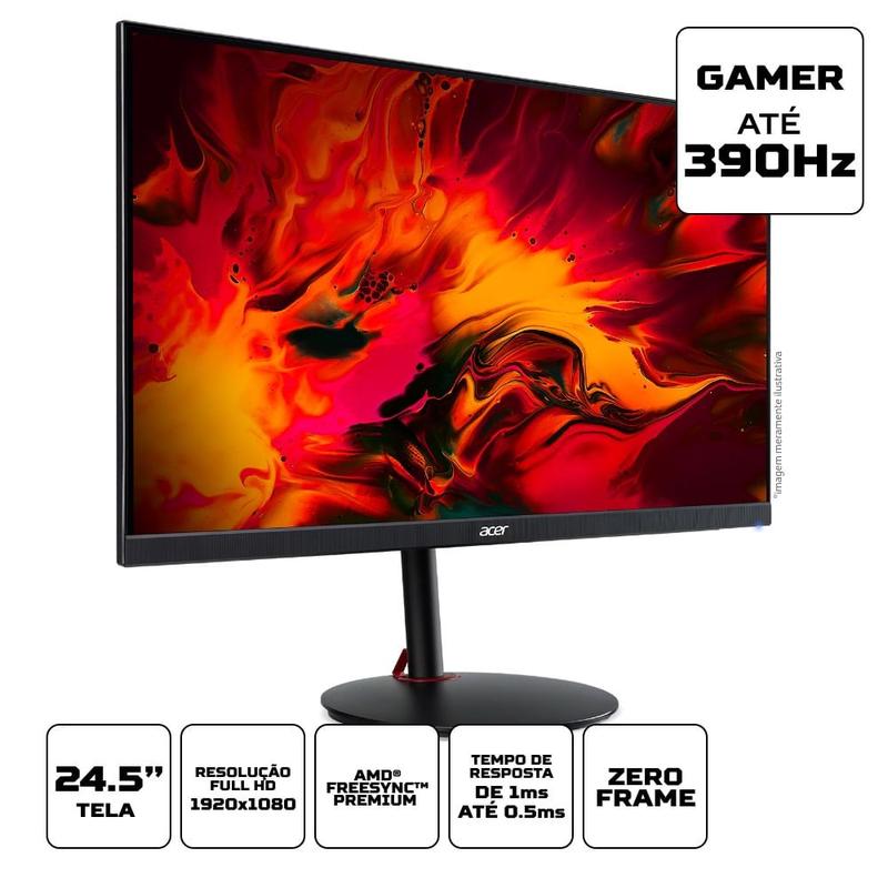 Monitor Acer Gamer Nitro XV252QF 24.5' IPS FHD 390Hz 0,5ms HDR400